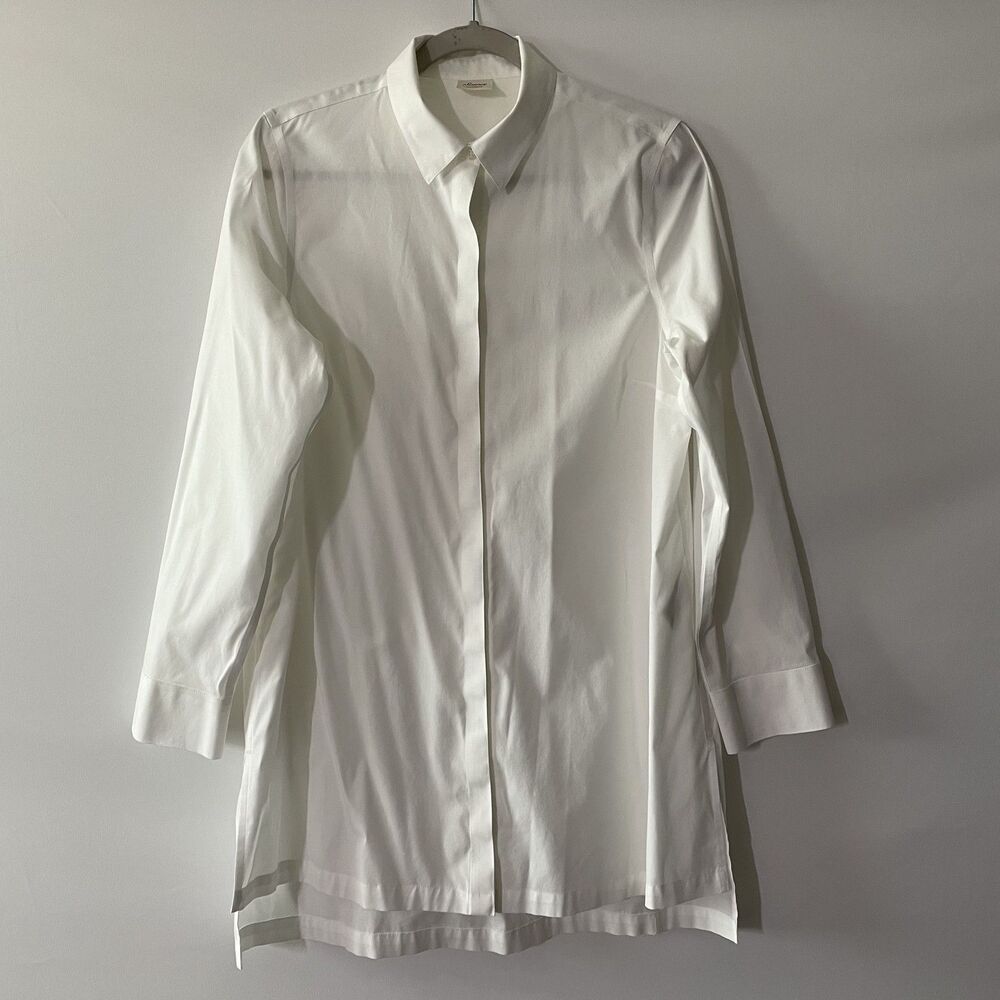 Soma Womens White Button Front Tunic Shirt Long Sleeve Collared Size M